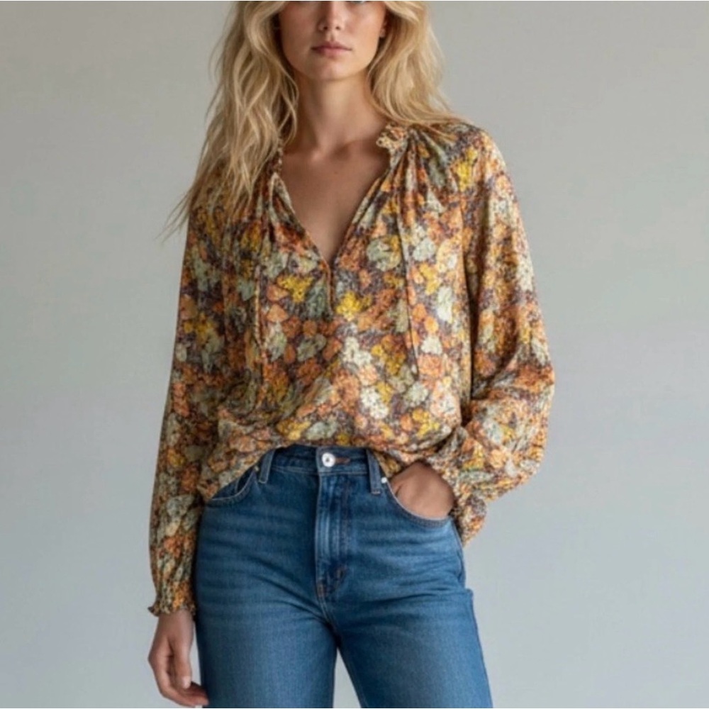 Veronica Beard Romantic Floral Blouse – Size 10 – 100% Cotton – Boho Feminine